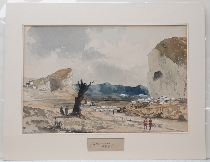 A set three ink and watercolours on paper, to include ‘Inkerman, City of Caverns’, each is mounted, each signed William Simpson, largest 18 x 31cm, unframed. Condition - fair